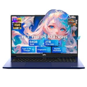 17.3 IPS FHD-Gaming-Laptop AMD Ryzen 7 8745HS 64GB DDR5 RAM 2TB SSD (8C/16T up to 4.9GHz) Radeon 780M Graphics Business Computer with 100W Type-C Backlit Keyboard Fingerprint USB-C 4.0