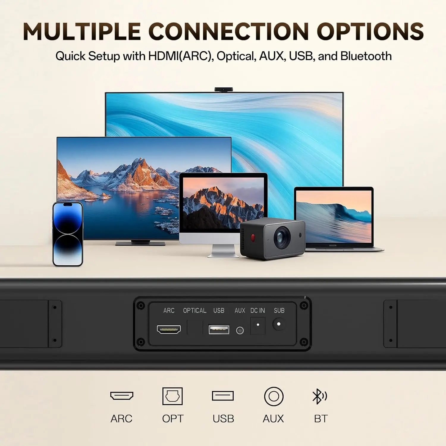 2.1 TV Soundbar w/ Subwoofer, BT 5.3, HDMI-ARC