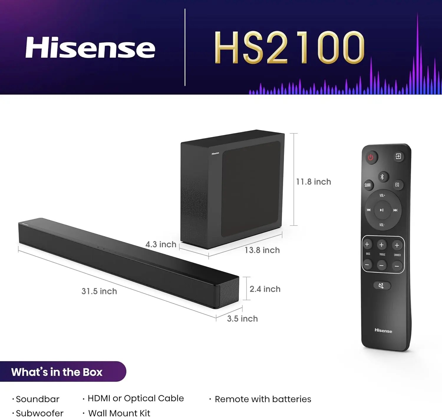 240W 2.1 Soundbar with Wireless Sub, DTS & BT 5.3