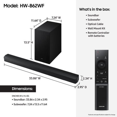 Samsung HW-B62WF 3.1ch Soundbar w/ Subwoofer DTS Virtual:X