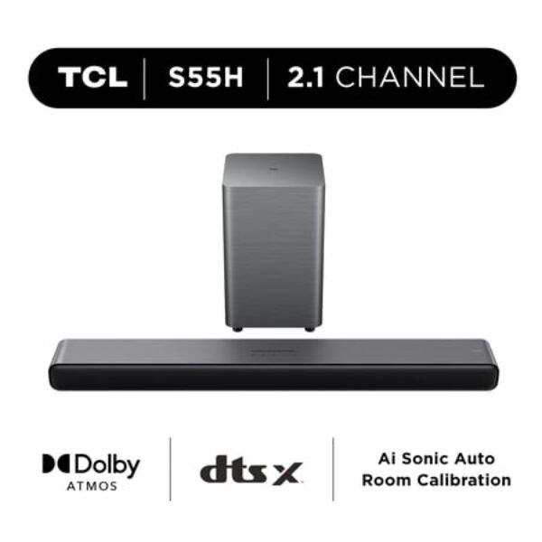 TCL S Class 2.1 Channel Sound Bar with Dolby Atmos, Wireless Subwoofer, and Bluetooth Music Streaming - S55H