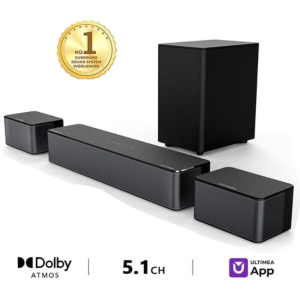 ULTIMEA 5.1 Dolby Atmos Sound Bar, 450W Peak Power, Surround Sound System for TV, Wireless Subwoofer Bass Boost, Surround Adjustable