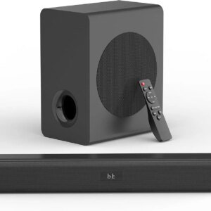 Wireless Sound Bar with Subwoofer, Bluetooth 5.3 TV Speaker, 2.1ch Home Audio System, HDMI ARC Optical AUX USB, 3 EQ Modes, Wall Mountable, Black