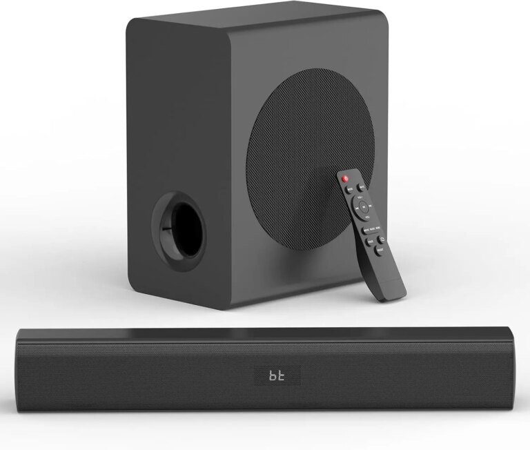 Wireless Sound Bar with Subwoofer, Bluetooth 5.3 TV Speaker, 2.1ch Home Audio System, HDMI ARC Optical AUX USB, 3 EQ Modes, Wall Mountable, Black