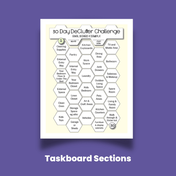 30 day declutter challenge taskboard sections